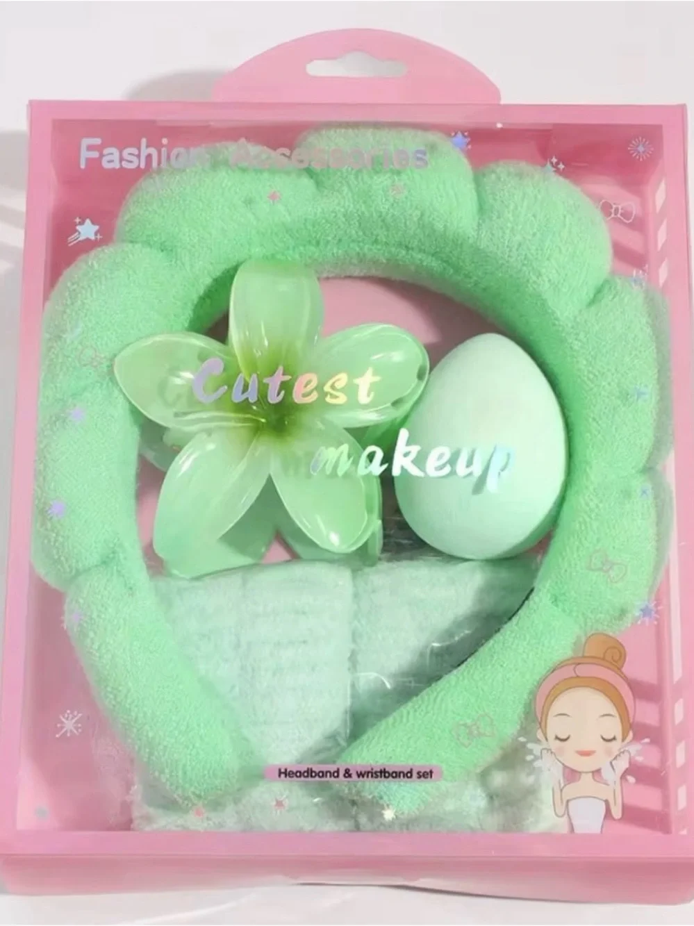 Cutest Makeup Mint Green Kids Headband & Wristband Set by